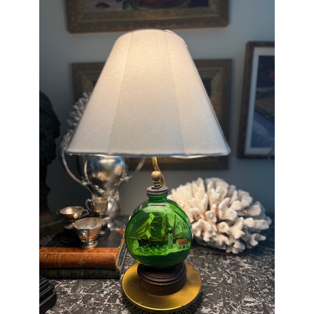 Vintage Nautical Ship in a Bottle Table Lamp With Green Glass Maritime Diorama For Sale - Image 10 of 10