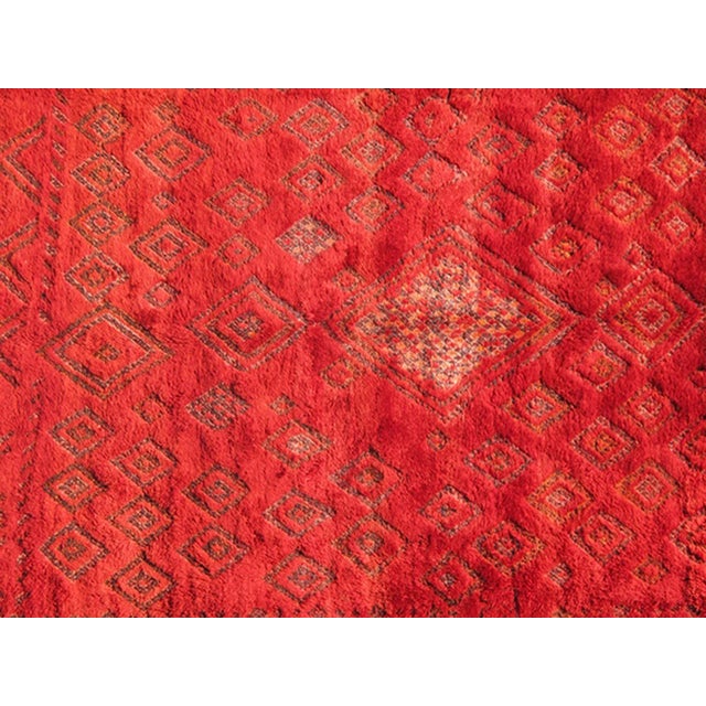 Mid 20th Century Vintage Moroccan Rug in Red Diamond Pattern and Zig-Zag Design For Sale - Image 5 of 9