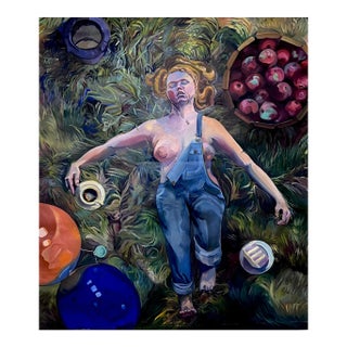 Semi Nude Woman in Orchard Hornets Unstretched Canvas Joni Wildman Oil Painting For Sale