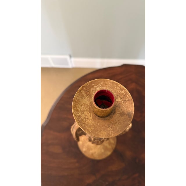 Hollywood Regency Vintage Hollywood Regency Style Gilt Cherub Taper Candle Holder For Sale - Image 3 of 7