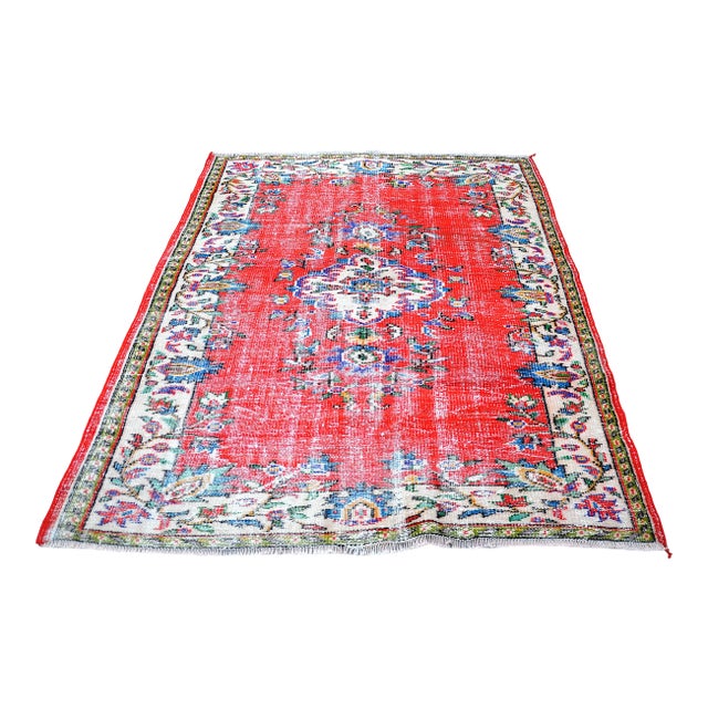 1960s Vintage Red Distressed Wool Rug For Sale