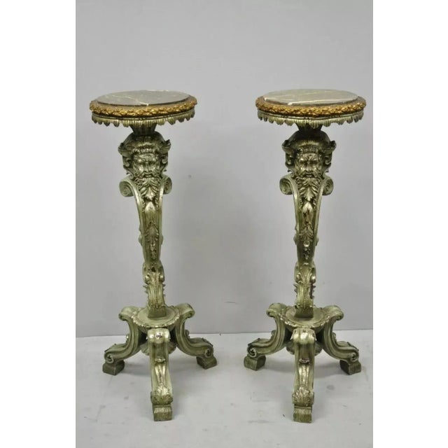 Baroque Late 20th Century Italian Baroque Style Marble Top Figural Bearded Man Pedestal Stands - a Pair For Sale - Image 3 of 11