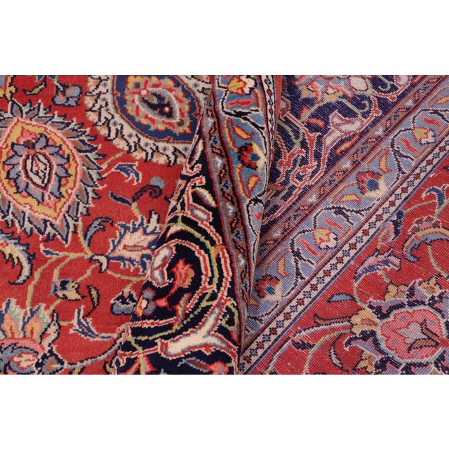 Textile 1970s Hand-Knotted Wool Rug – 9.9 X 13 Ft – Red Floral Medallion Traditional For Sale - Image 7 of 8