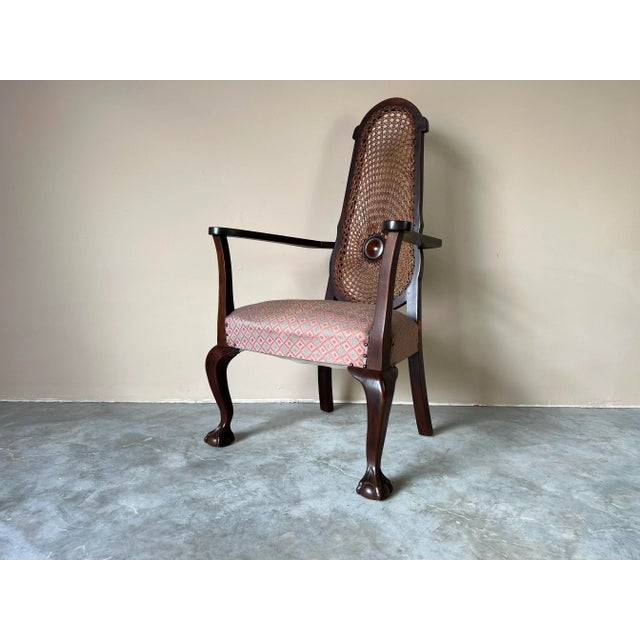 Mid-Century Modern Vintage Cane Back & Claw Ball Feet Arm Accent Chair For Sale - Image 3 of 12