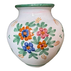 Vintage Hand Painted Floral Terracotta Vase