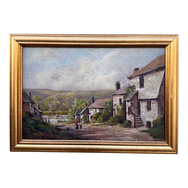 19th Century Oil Painting From England ~ "Coastal Village Street" For Sale