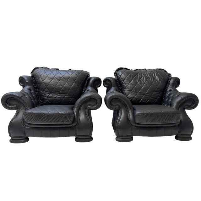 Set of Large Mid-Century Modern Chesterfield Style Lounge Chairs, 1980s, Set of 2 For Sale - Image 12 of 12