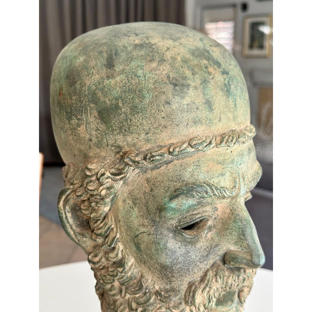 Vintage Patinated Bronze Bust Greek Scholar For Sale - Image 15 of 17