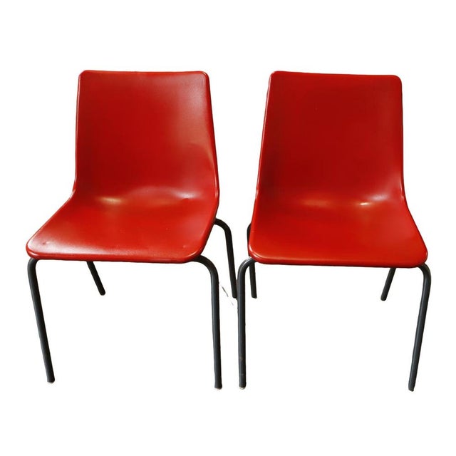 Set of Red Plastic Chairs with Metal Frame, 1980s For Sale - Image 9 of 9