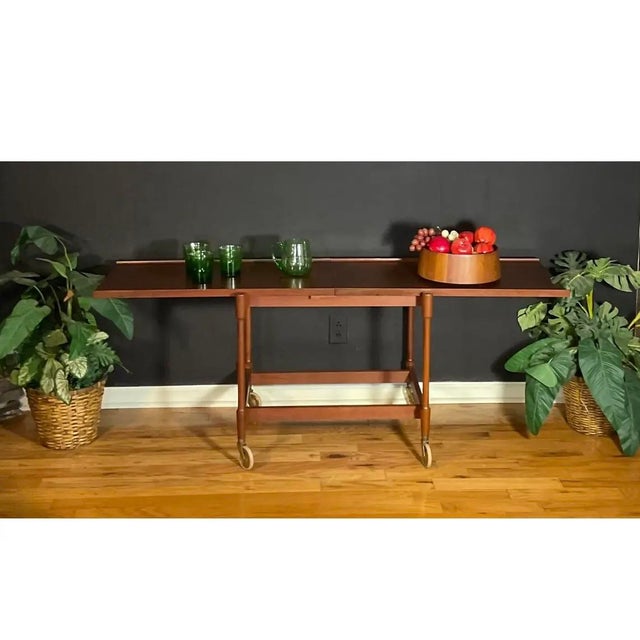 Mid 20th Century Mid Century Danish Teak Expandable Rolling Bar Cart Attributed to Poul Hundevad For Sale - Image 5 of 11