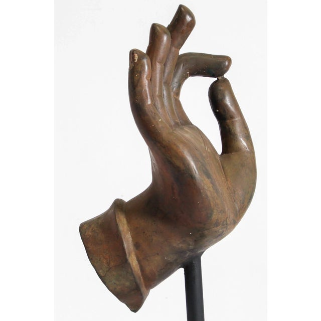 Large Cast Bronze Buddha Hand Sculpture on Stand For Sale - Image 12 of 13