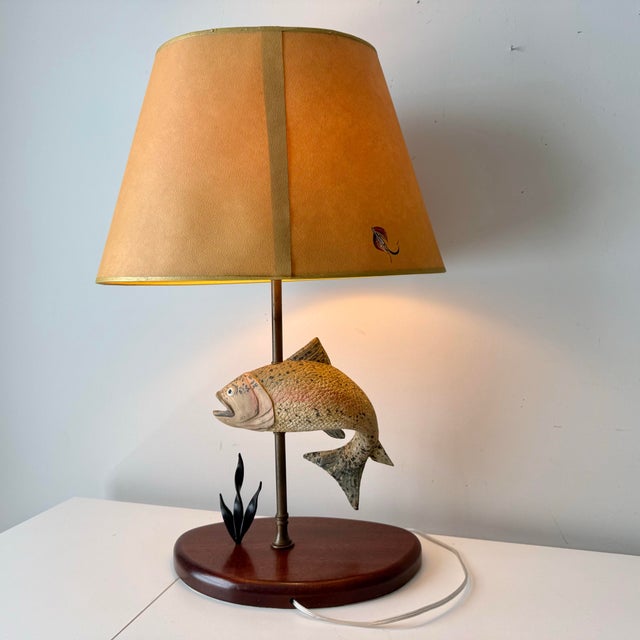 Brown 1970s Rainbow Trout Fish Table Lamp For Sale - Image 8 of 12