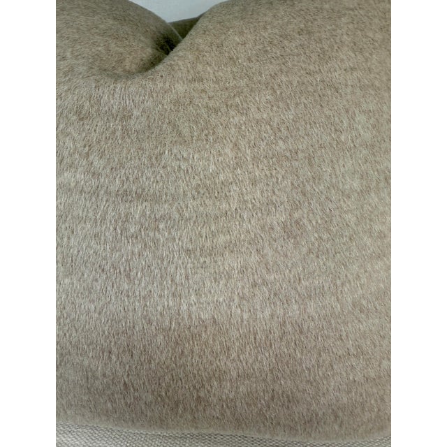 Custom pair of 22" pillows covered in S. Harris "Capra" in grey, a wool mohair fabric. These pillows have tapered corners...