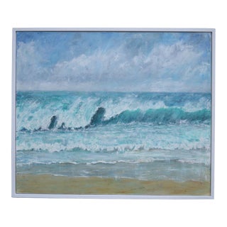Too Rough to Swim, Too Good to Miss. Contemporary Seascape by Penny Rumble, Framed For Sale
