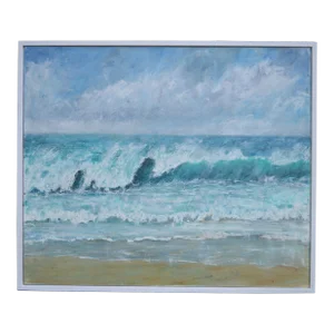 Too Rough to Swim, Too Good to Miss. Contemporary Seascape by Penny Rumble, Framed