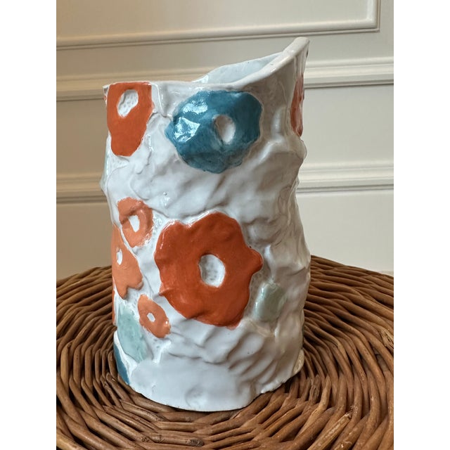 Postmodern Vintage Handmade & Signed Brutalist Ceramic Vase With Postmodern Pop Art Designs For Sale - Image 3 of 12