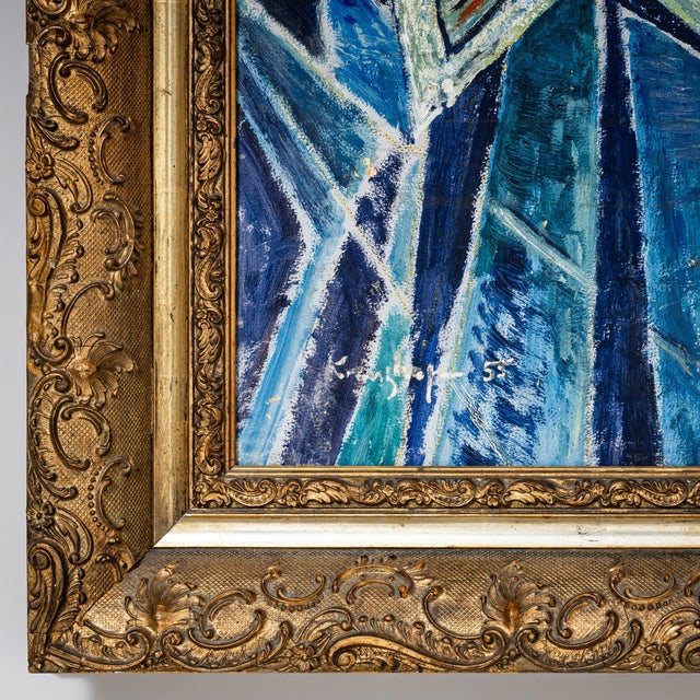 Werner Kreuzhage, Blue Fish, Oil Painting on Wood, 1955 For Sale - Image 7 of 12