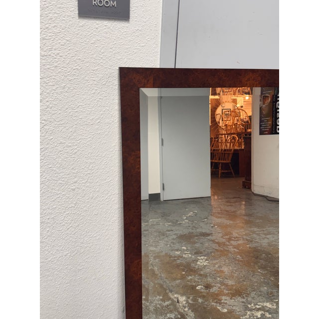 Burl Wood Rectangular Beveled Mirror For Sale - Image 4 of 13
