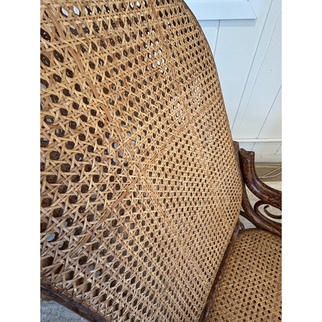 Brown Rattan and Double Caned Rocking Chair For Sale - Image 8 of 12