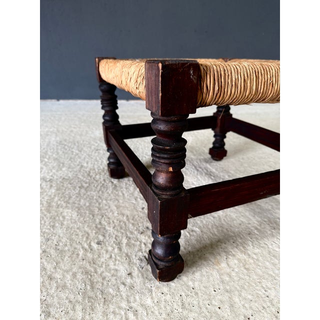 French Country Oak and Rush Ottoman, France, 1940s For Sale - Image 17 of 18