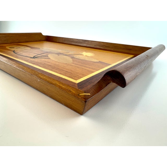 Vintage Philippine Marquetry Wood Frog & Lily Pad Serving Tray For Sale - Image 10 of 13