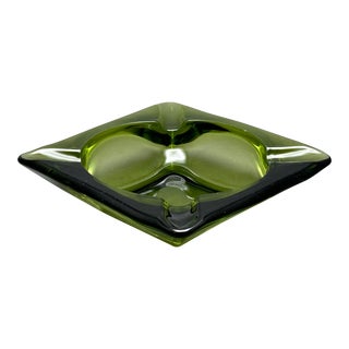 Vintage Mid-Century Modern Anchor Hocking Square Avocado Green Glass Ashtray/Catchall/Trinket Dish C. 1970's For Sale
