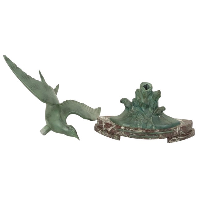 Art Deco Sculpture of Seagull on Marble Base with Bronze Patina For Sale - Image 16 of 17