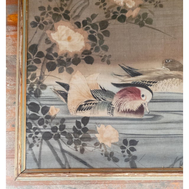 Early 20th Century 19th Century Chinese or Japanese Chinoiserie Watercolor on Silk With Ducks For Sale - Image 5 of 8