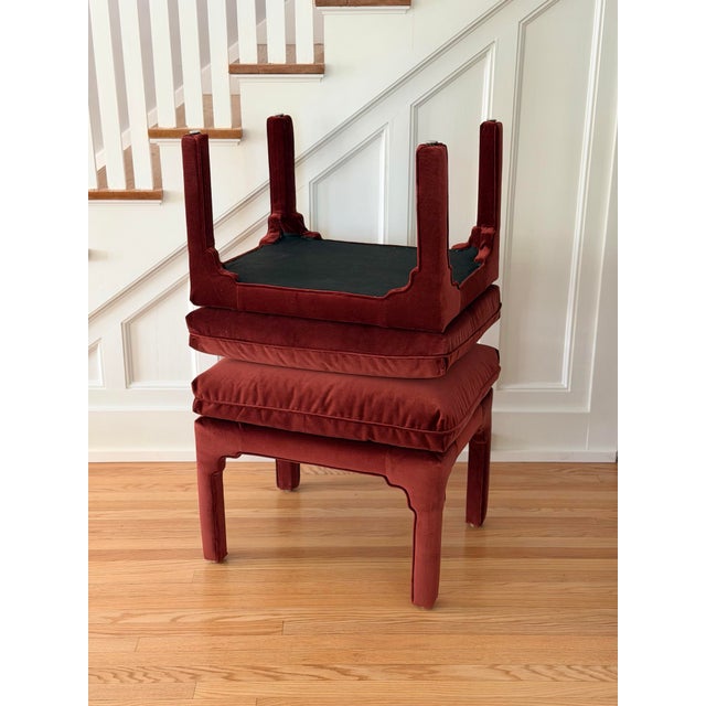 Red 1970s Sculptural Arched Leg Rectangular Red Velvet Ottomans - A Pair For Sale - Image 8 of 12