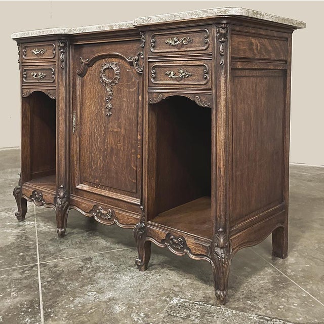 Wood Antique French Louis XV Display Buffet With Travertine Top For Sale - Image 7 of 18
