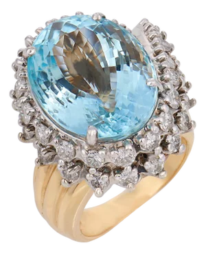 Vintage 14.60 Carat Aquamarine Diamond 14k Yellow Gold Cocktail Ring, Size 6