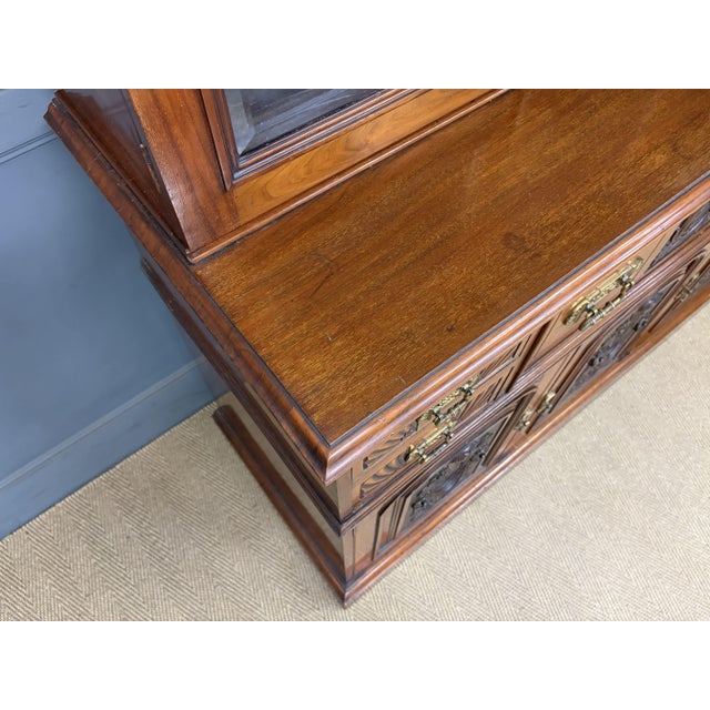 Victorian Carved Walnu Bookcase witht Secretaire, 1880 For Sale - Image 18 of 18
