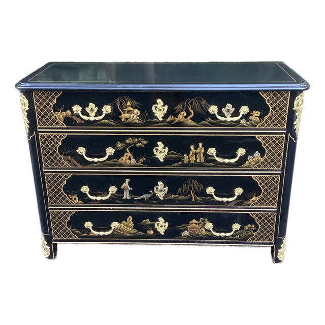 Late 20th Century Baker Collector’s Edition Attributed Black and Gold Chinoiserie Commode For Sale