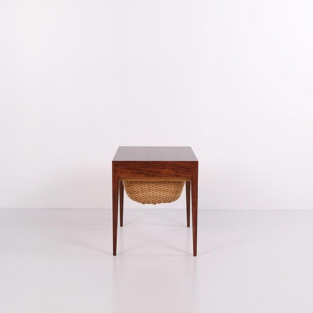 Sewing table or side table crafted from rosewood, designed by severin hansen and manufactured by haslev møbelfabrik in the...