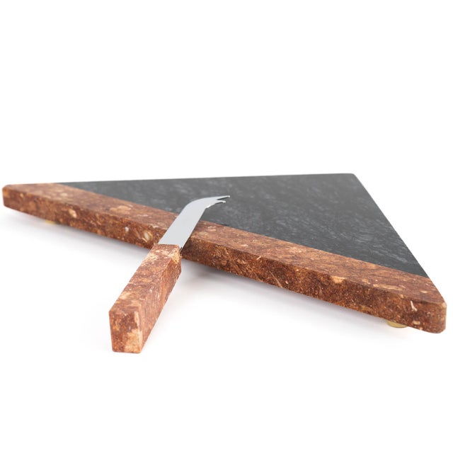 Black Vintage Georges Briard Triangular Marble Cheese Board & Knife For Sale - Image 8 of 14