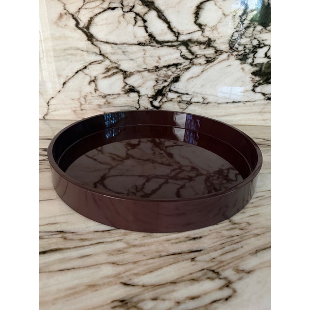Contemporary Round Coffee Brown Lacquered Tray For Sale - Image 3 of 3