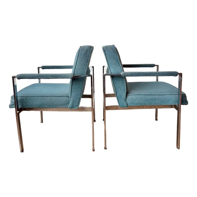 Harvey Probber Style Chrome Arm Chairs - A Pair For Sale