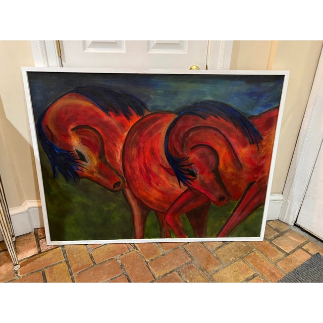 Mid-Century Modern Enormous Framed Contemporary Oil on Canvas of Horses For Sale - Image 3 of 11
