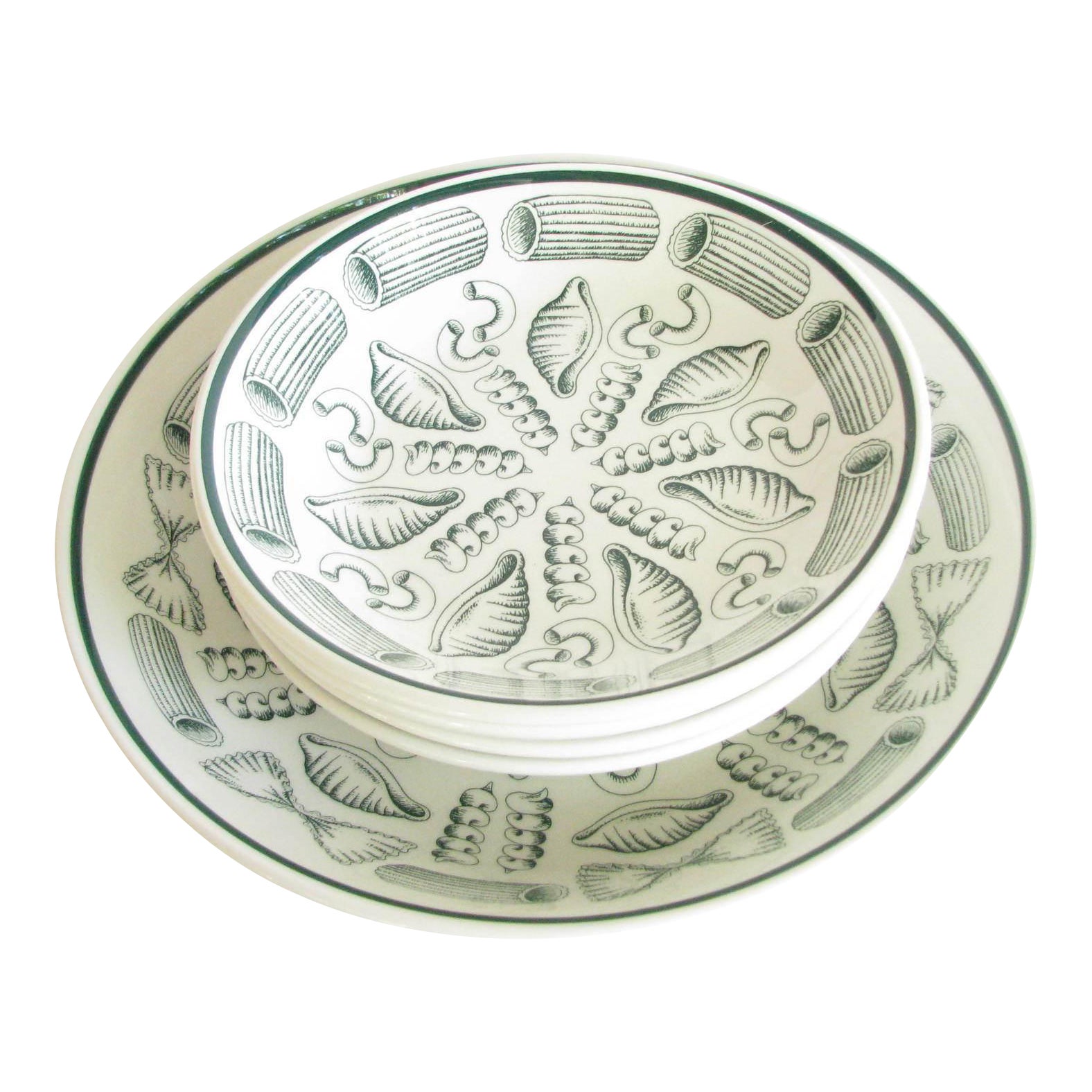 Vintage Primula Italy Ceramic Pasta Serving Bowl Set With Green Pasta