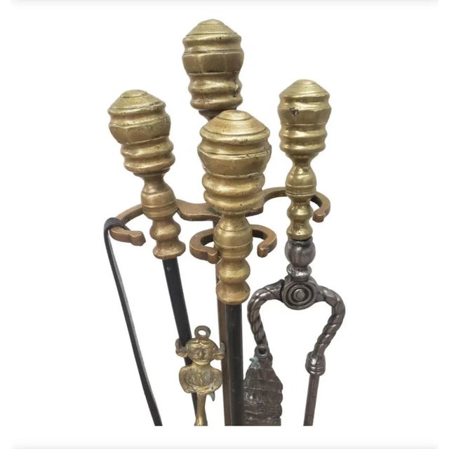 Brass William IV Brass and Steel Fireplace Tools on Marble Stand, Set of 7, C. 1830s For Sale - Image 8 of 12