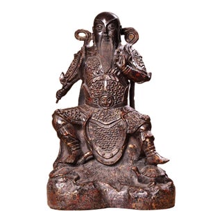 Late 19th Century Gilt Bronze Guandi Figure, 3200g, Ming Mark, Warrior Statue For Sale