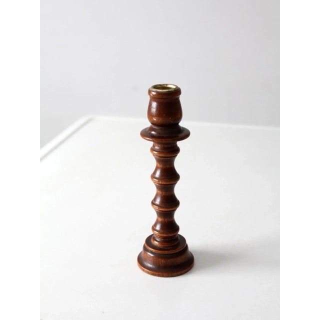 Brown Vintage Turned Wood Candlestick Holder For Sale - Image 8 of 9