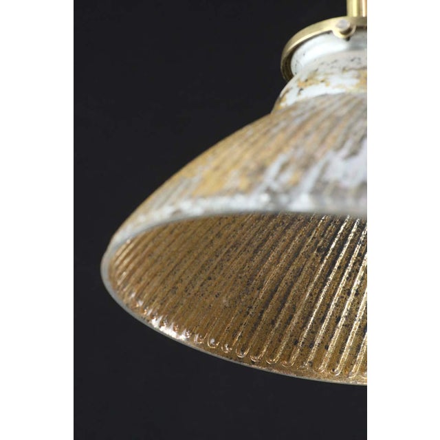 1910s X-Ray Glass Brass Pole Double Down Pendant Light For Sale - Image 9 of 12