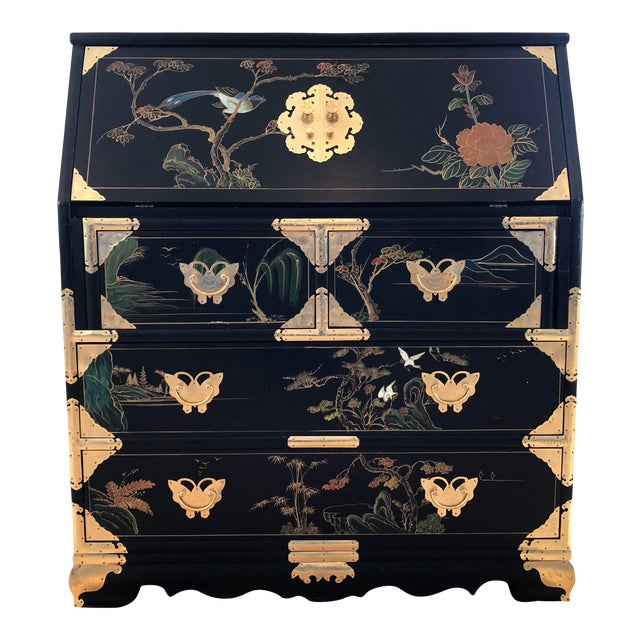 Chinoiserie Secretary Desk With Brass Butterfly Detail /Hardware Chairish