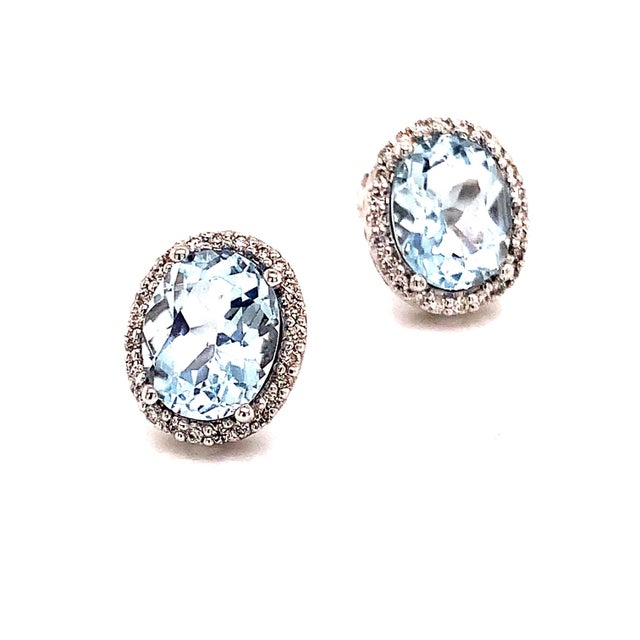Natural Aquamarine and Diamond halo Stud Earrings set in 14k WG with 5.46 TCW Certified $5,950 121115 This is a Unique...