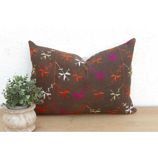 19th Century Sangrur Stitching, Antique Phulkari Lumbar Pillow Cover For Sale - Image 5 of 5