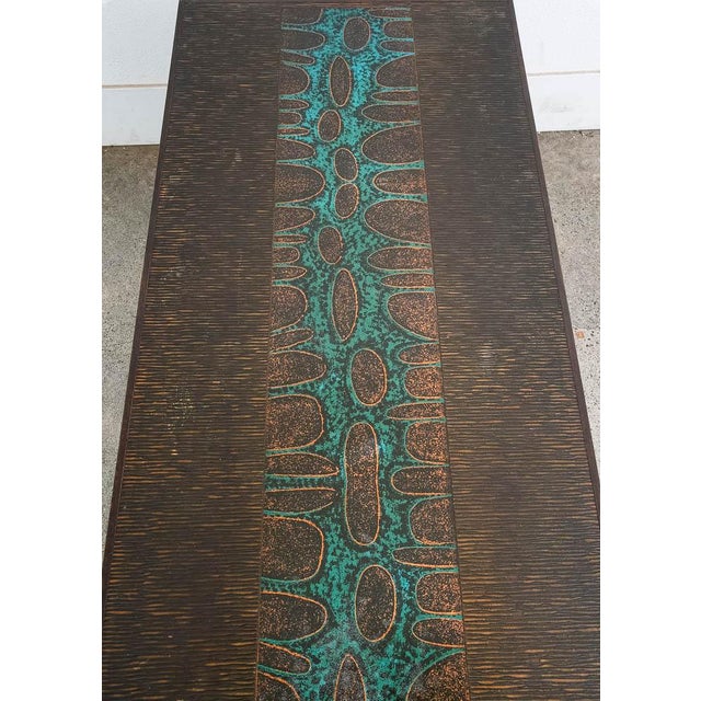 Wood 1960s Mid Century Danish Modern Coffee Table Rosewood Copper Etched Attributed to John Morkegaard For Sale - Image 7 of 12