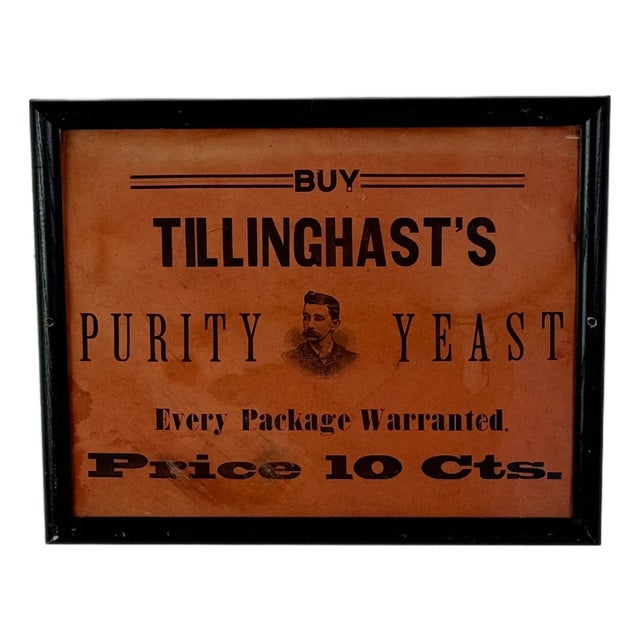 Antique Tillinghast's Purity Yeast General Store Advertising Sign, Framed For Sale