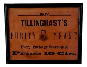 Antique Tillinghast's Purity Yeast General Store Advertising Sign, Framed