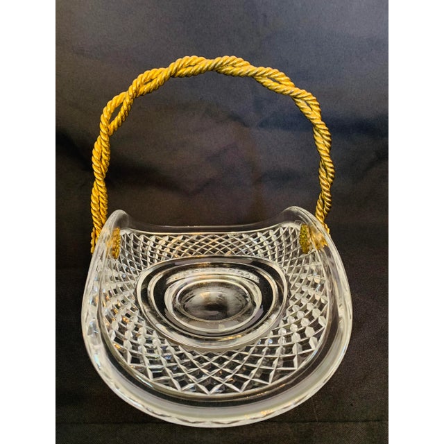 Vintage Mid Century Basket Inspired Cut Crystal Dish With Roped Brass Handle For Sale - Image 9 of 13